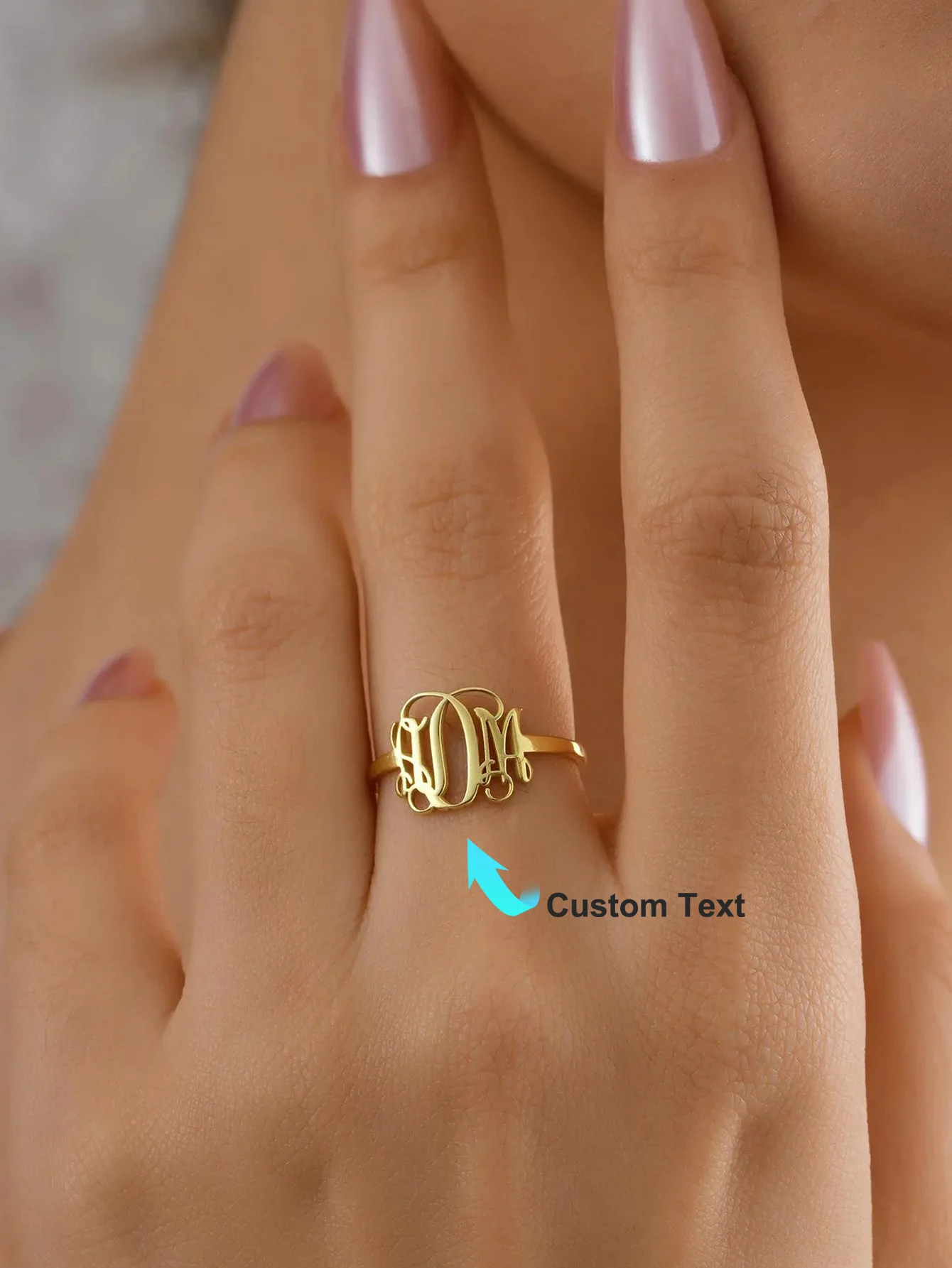 Personalisierte Monogramm-Initialen-Ringe für Damen, 18K vergoldeter Edelstahl, personalisierter zierlicher Buchstabenring, Hochzeitsschmuck – Detail 3