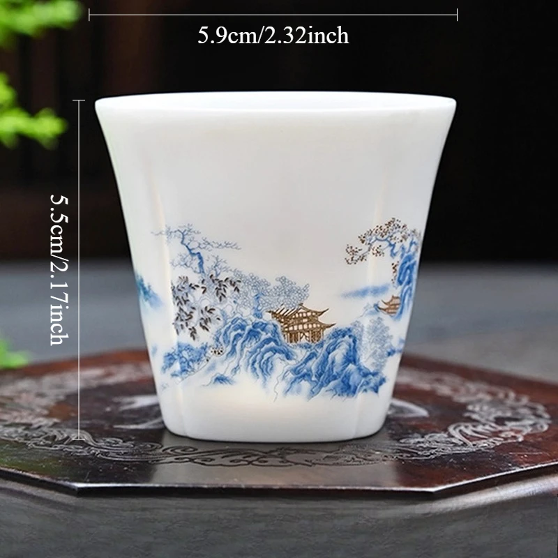 1pcs 65ml Wave Sheep Fat Jade Teacup Handmade White Porcelain Tea Cup Chinese Style Household Personal Tea Cup Drinking Utensils