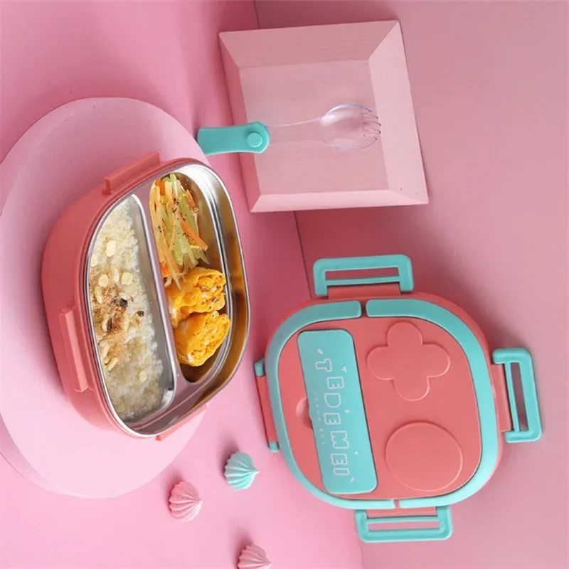 550ML Kids Baby Snacks Container Outdoor Picnic Stainless Steel Lid Bento With Compartment Travel Leakproof Lunch Box School
