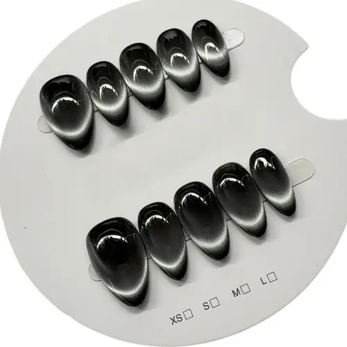 10pcs Handmade Press on Nail Art Classic Black Almond Glitter Cat-Eye False Nail for Women&Girl Detachable Wearable Nail Art - Image 4