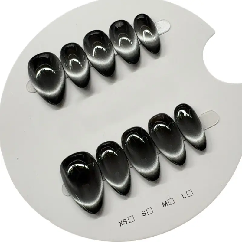 10pcs Handmade Press on Nail Art Classic Black Almond Glitter Cat-Eye False Nail for Women&Girl Detachable Wearable Nail Art - Image 4