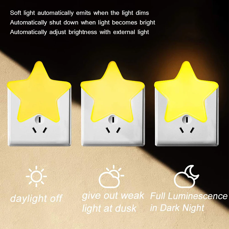 Mini Cute Star LED Night Light EU AC110-220V Pulg-in Children Lamp Control Night Lamp Wall Socket Sensor Light Bedside