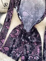 SINGREINY Serpentine Print Sexy Playsuits Female O Neck Long Sleeves Hollow Out Sheer Bodysuits Fashion Backless Short Jumpsuits - Image 6