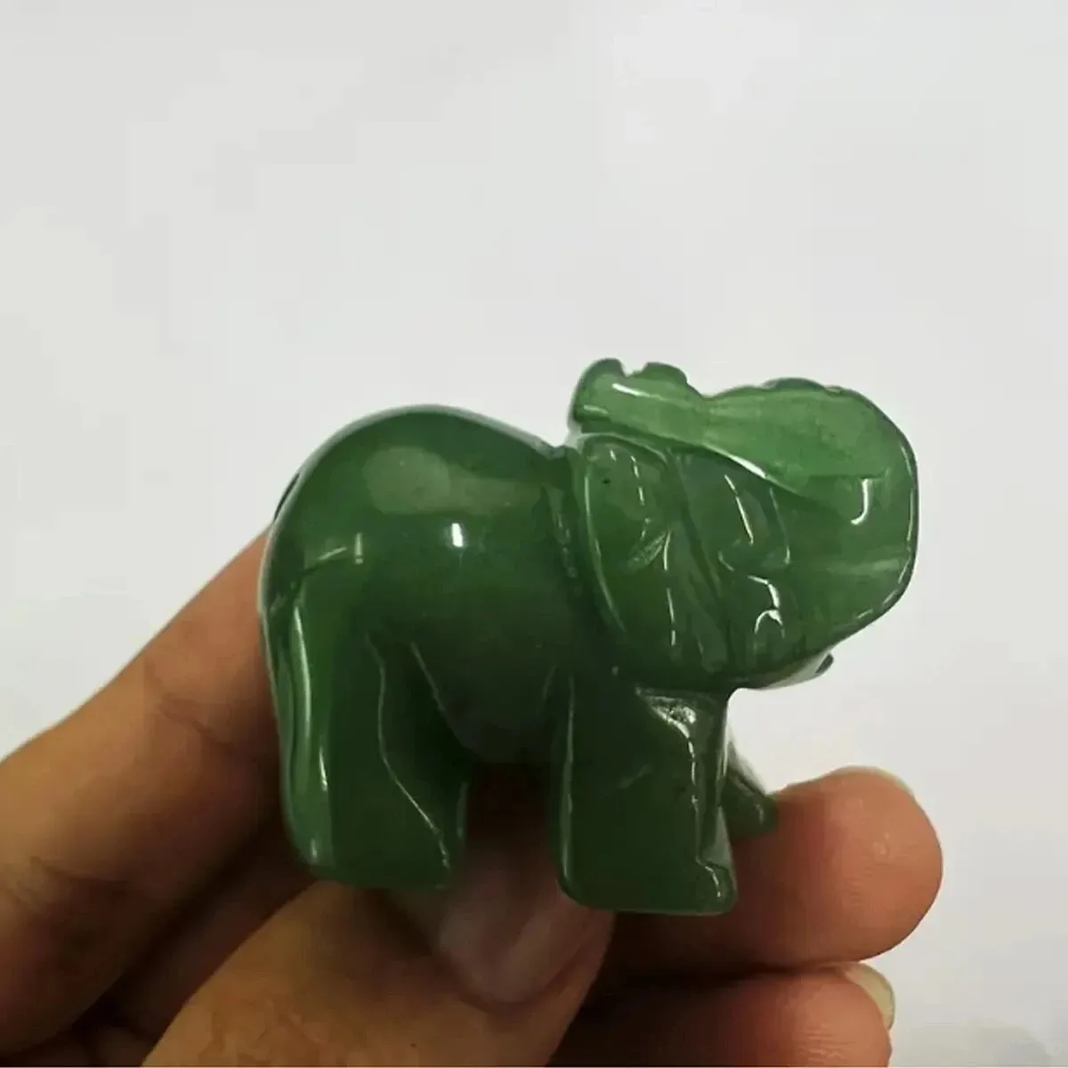Stone Statue Green Aventurine Jade Lucky Elephant Fortune Feng Shui Figurine Office Ornament Chakra Healing Decor