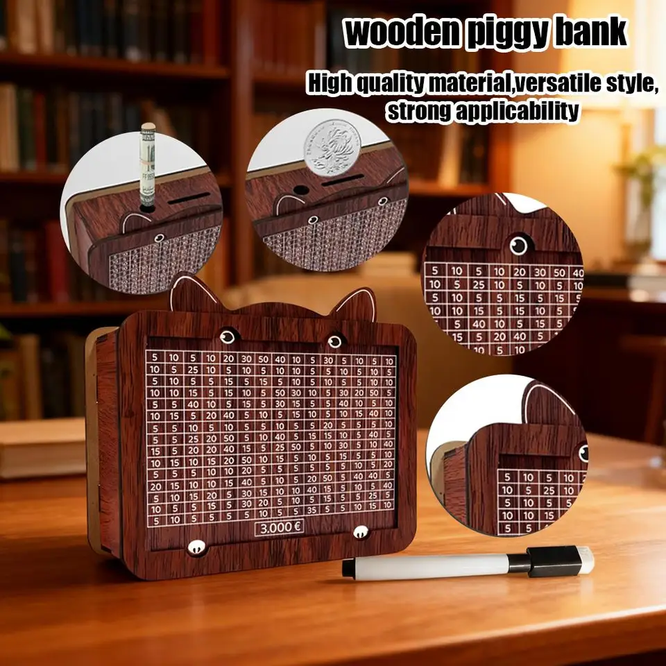 Houten spaarpot voor 1000/2000/3000/5000/10000 euro, geldkluis, spaarbox, uitdaging, geldopbergkoffer_voghion.com