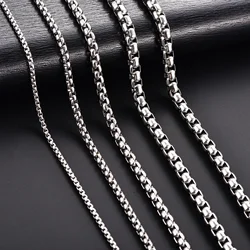 Stainless Steel Silver Square Box Link Chain Necklace - Unisex Punk Choker Jewelry Gift - 41cm 16 inch (Width 5mm)