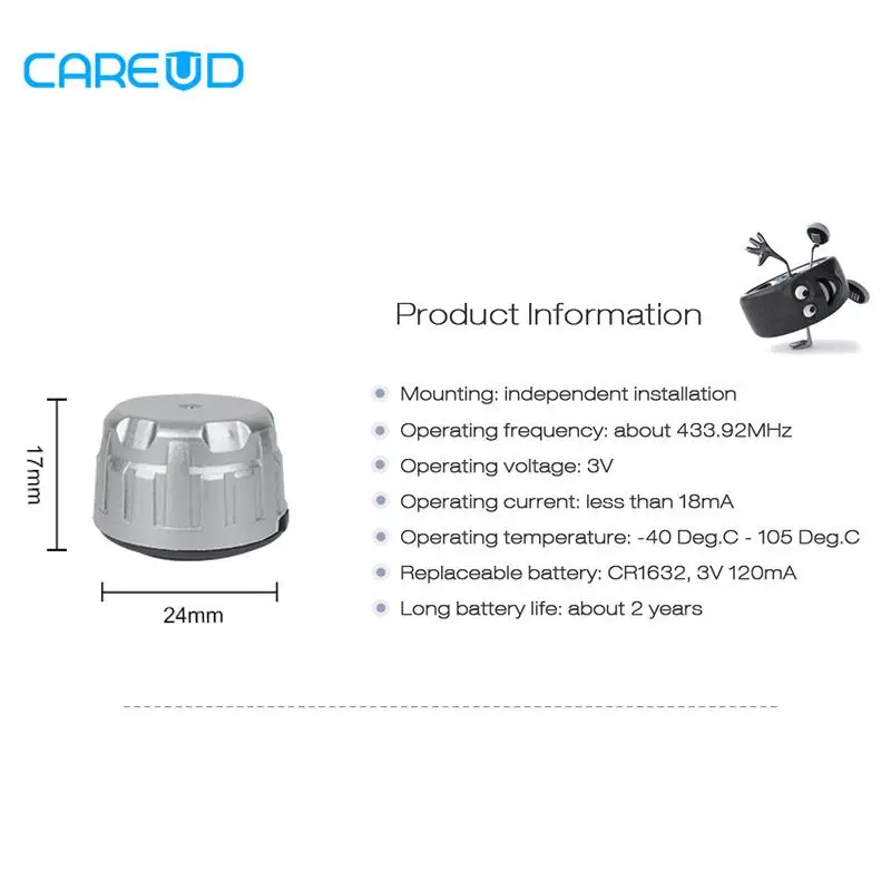 1Pc CAREUD External Sensor with Changeable Battery Replaceable for CAREUD TPMS Tire Pressure Monitor with 0-8bar Sensor
