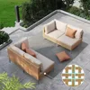4-Piece Wicker Patio Furniture Set, Boho Outdoor Sectional Sofa with Water Resistant Thick Cushions (Coffee Table No 1