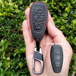 Premium Leather Car Key Case with 3 - Button Design - Durable Fob Cover Bag Accessories (Black)