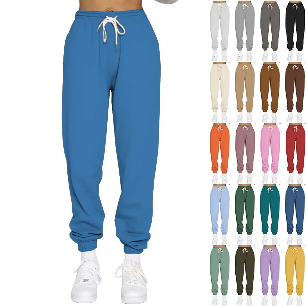 

Autumn and Winter New Women's Pants Solid Colour Comfort Casual Sports Belted Waisted Drawstring Female Trousers Commute