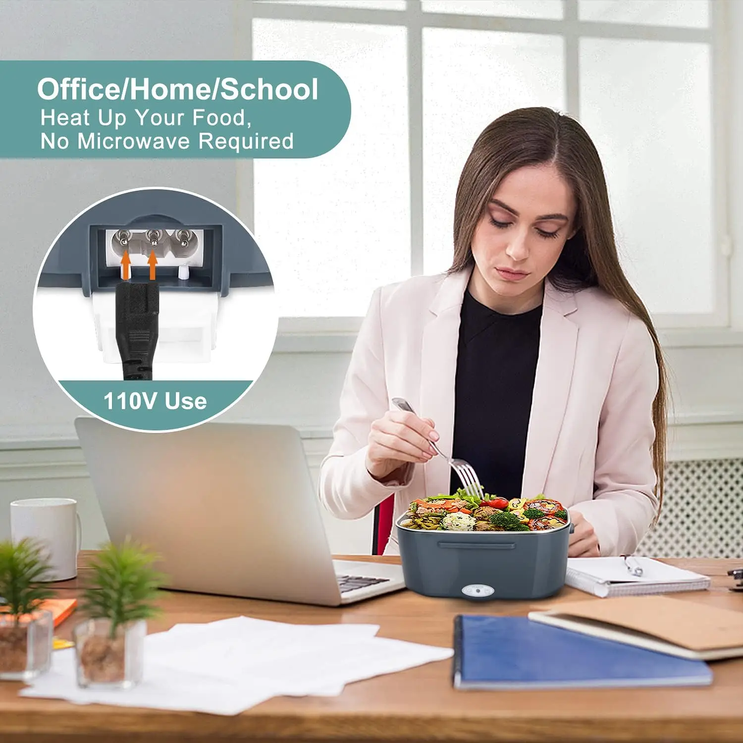 1.5 liters, 60 watts, portable electric lunch box insulation device,household or vehicle-mounted food heater - leak-proof design 3