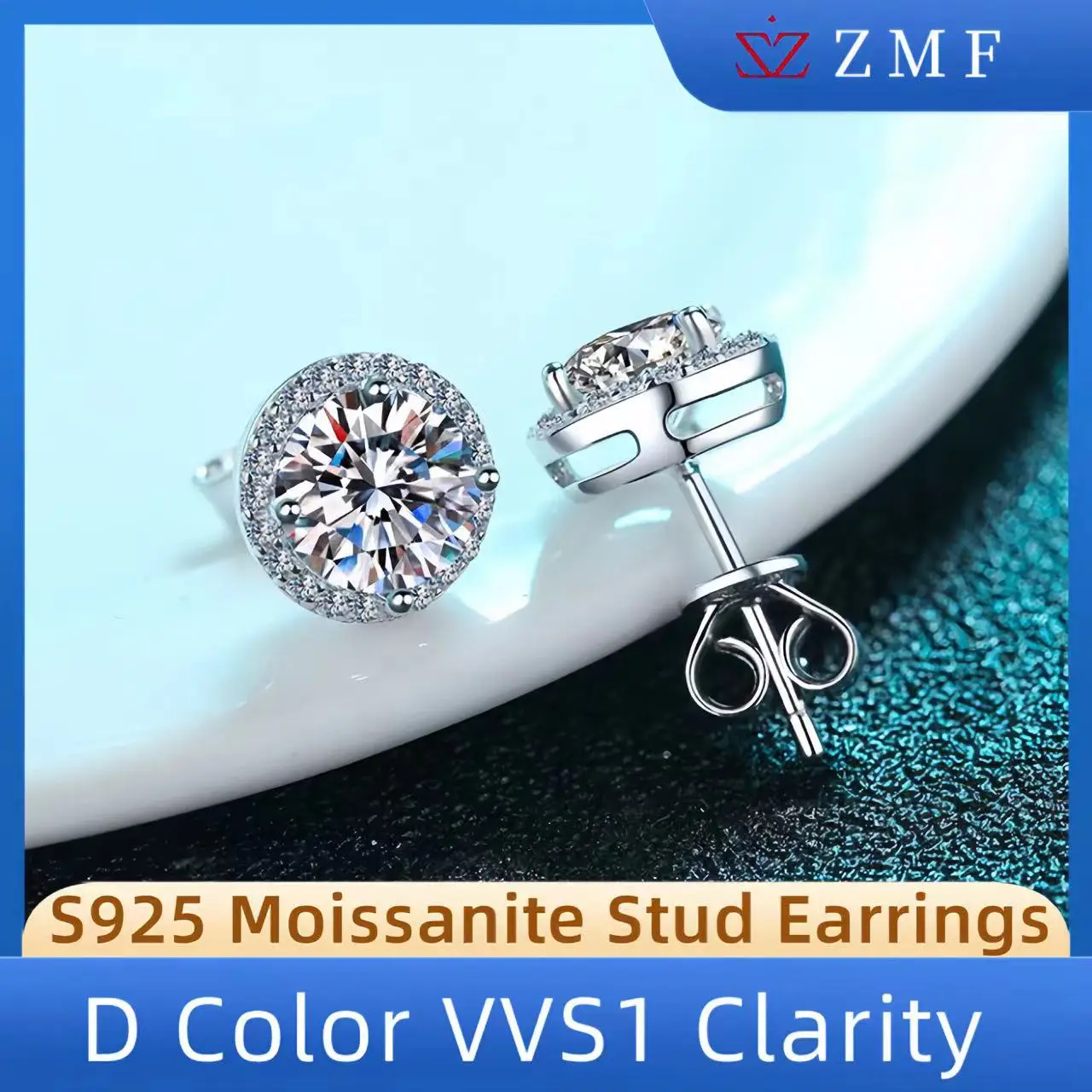 

925 moissanite inlaid ladies earrings D color VVS1 clarity platinum plating can accept bulk orders