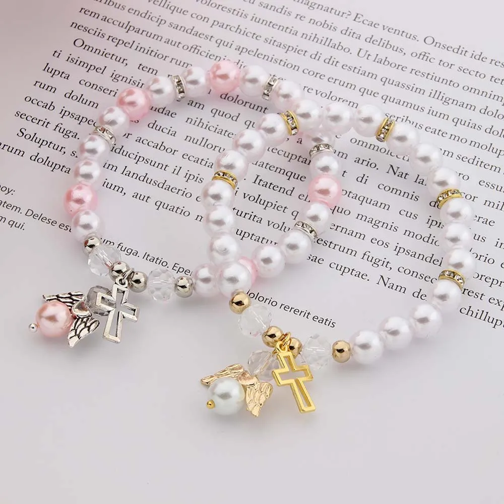 Baby Boy Bracelet, Blue Pearl, Gold, Religious Charms, Baptism, Cross, Horn  | eBay