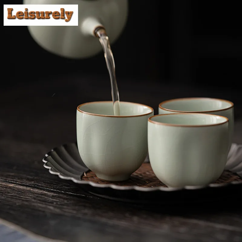 Azure Ru Kiln Porcelain Tea Cup Open Piece Single Master Cup Ceramic Tasting Tea Mug Nourishing Tea Bowl Chazhan Kung Fu Teaset