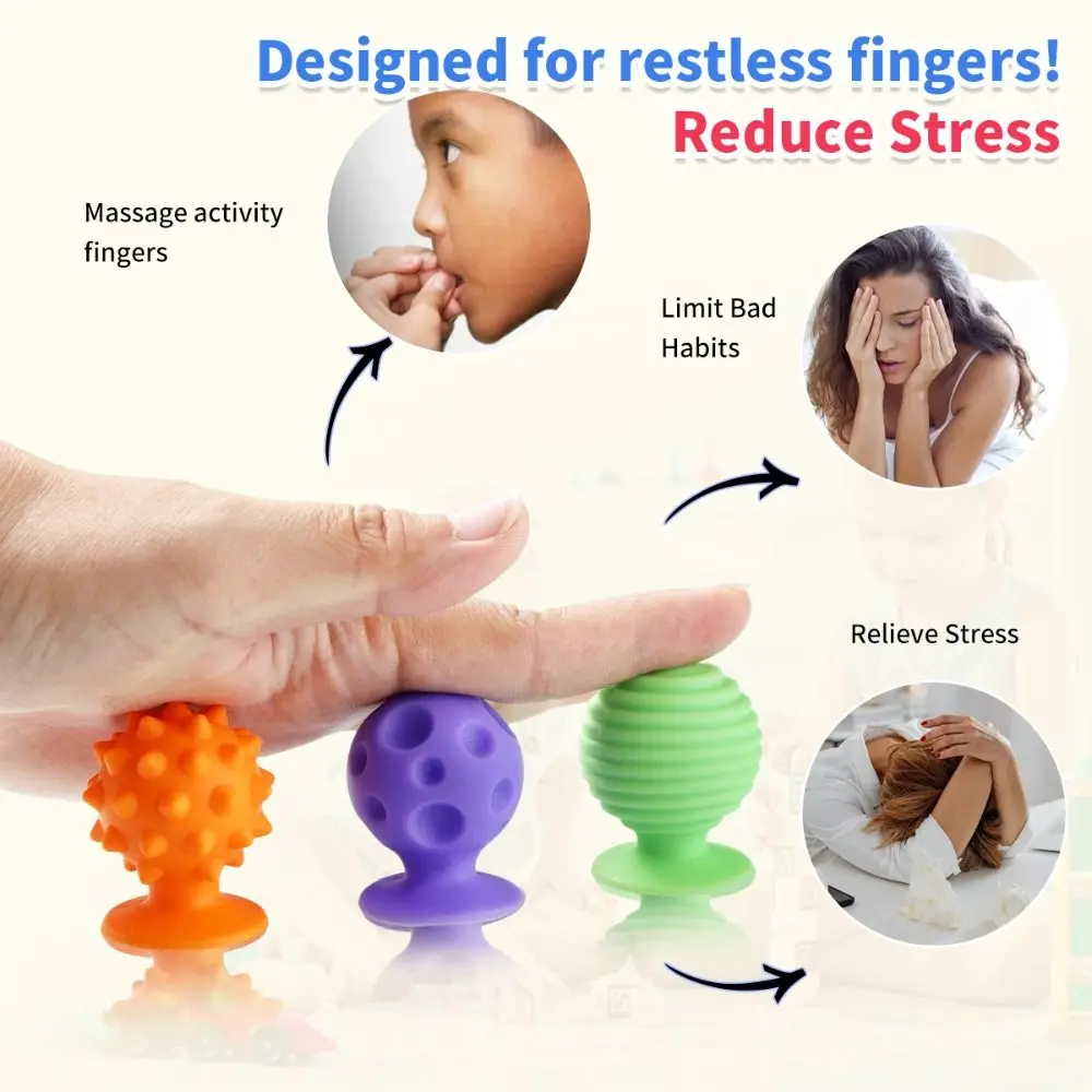 Textured Soft Worry Stone Fidget Silicone Relaxing Children Sensory Stone Creative No Noise Silicone Suction Cup Children