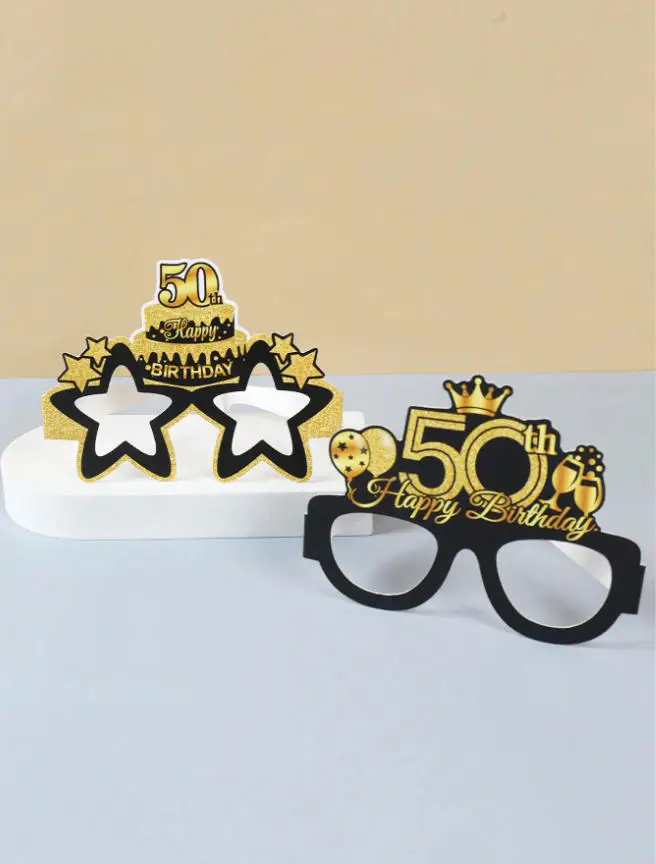 8개 블랙 & 골드 50번째 생일 파티 종이컵, 생일 파티 사진 소품, 50번째 생일 파티 장식, 생일 축하합니다 Pa