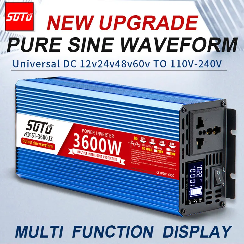 Inversor Universal de dc 12v24v48v60v para 110v240v Conversor de Potência de Onda Senoidal Pura 1600w 2200w 3000w
