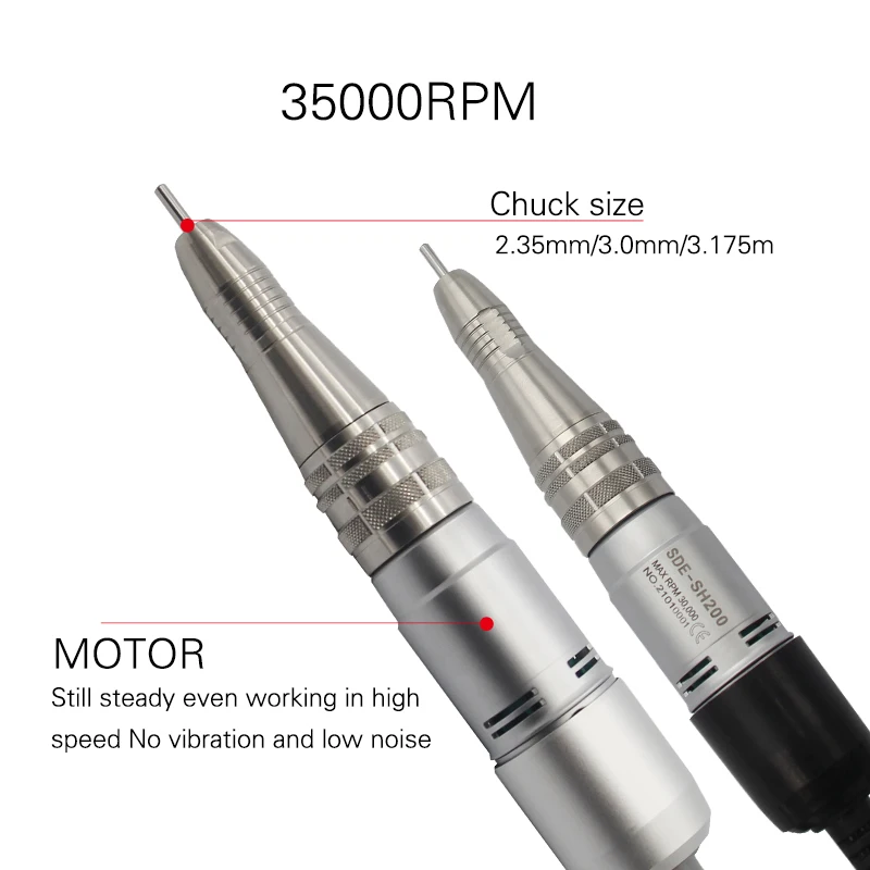 전문가용 전기 네일 드릴 35000RPM 120II 스테인리스 스틸 핸드피스 (매니큐어/페디큐어용)