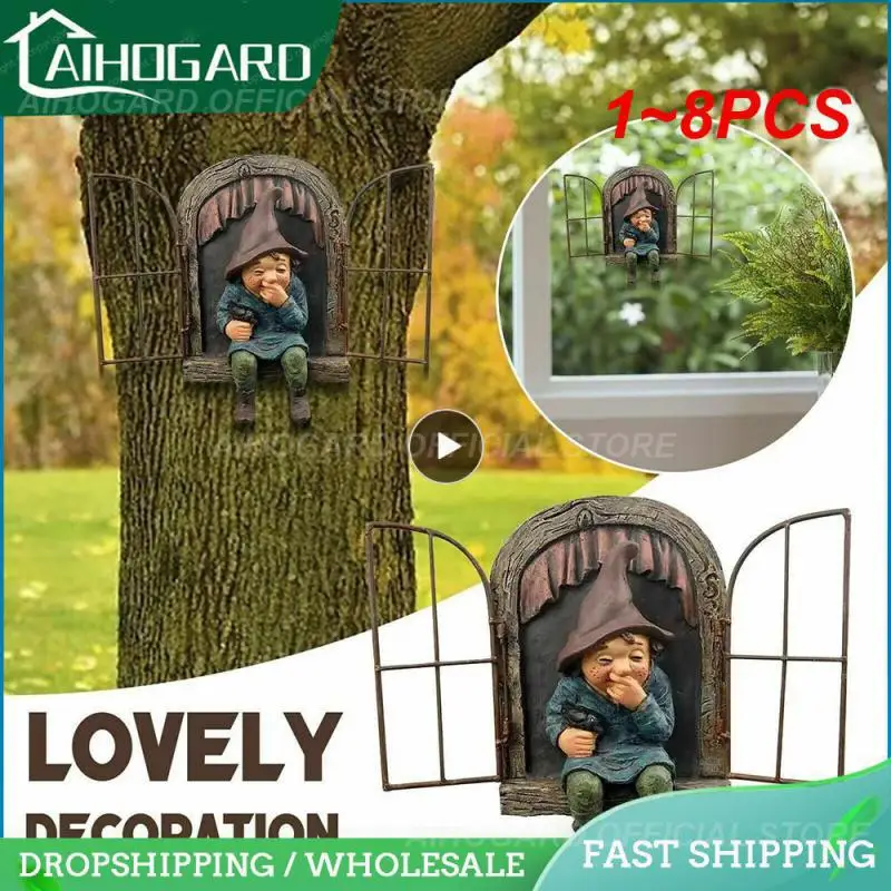 

1~8PCS Naughty Garden Statue Elf Out The Door Tree Hugger Home Yard Decor