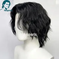 Hesperis naturel ondulé dentelle avant perruques de cheveux humains coupe en couches partie profonde hommes perruques courte dentelle mâle perruque pré style Pixie perruque pour garçon 4