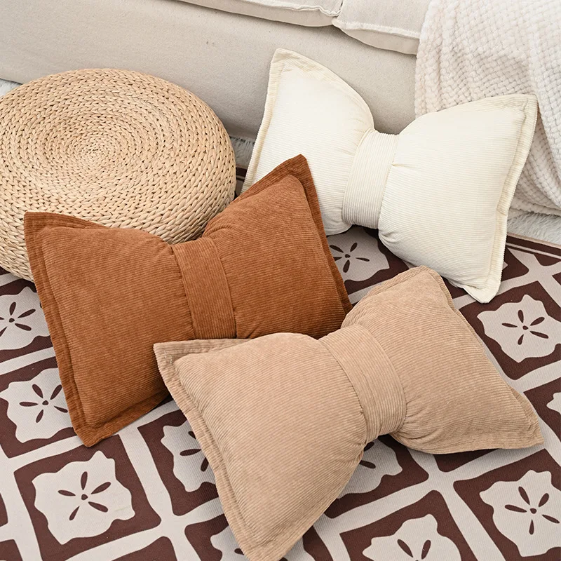 Rosa Schleifenkissen Aus Plüsch – Dekokissen 30 Cm Für Sofa & Bett