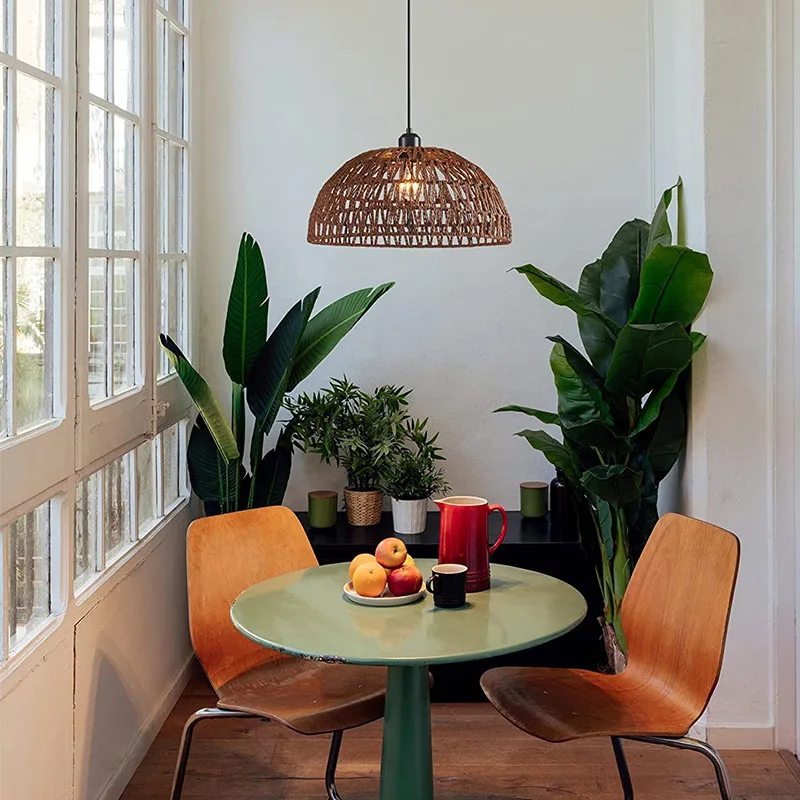 Newest Japanese-style hemp rope woven pendant lights B&B pastoral restaurant tea room inn bar bedroom rattan indoor lighting Hot 3