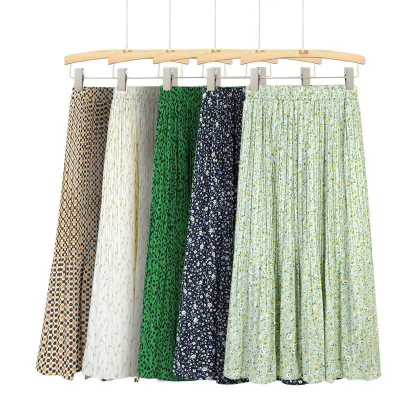 

Large version of floral skirt in spring and summer of 2023 New large A-line skirt Women's temperament long pleated skir