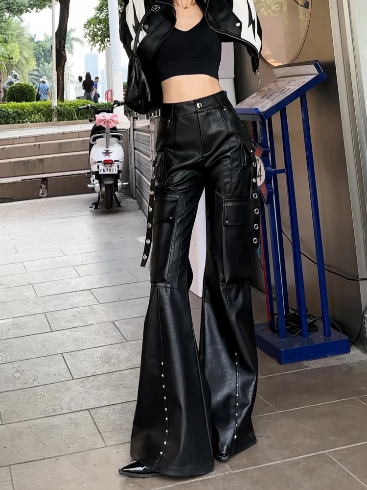 

27-46 New 2023 Men Women Clothing Yamamoto Style PU Flared Leather Pants Trousers Overalls Lovers Plus Size Costumes