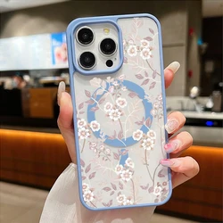 Elegant Purple White Floral Magnetic Clear Phone Case - Shockproof Hard Cover - Galaxy S23 Ultra (Peak blue)