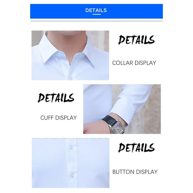 BROWON Size M-5XL Men Dress Shirts Long Sleeve Turn Down Collar Solid Color Business Work Shirt Slim Fit Anti-wrinkle Men Clothe dress shirts men casual shirts
