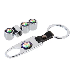 Elegant 4PCS Car Tire Valve Caps with Keychain Decoration - Premium Auto Accessories Collection (A - Silver)