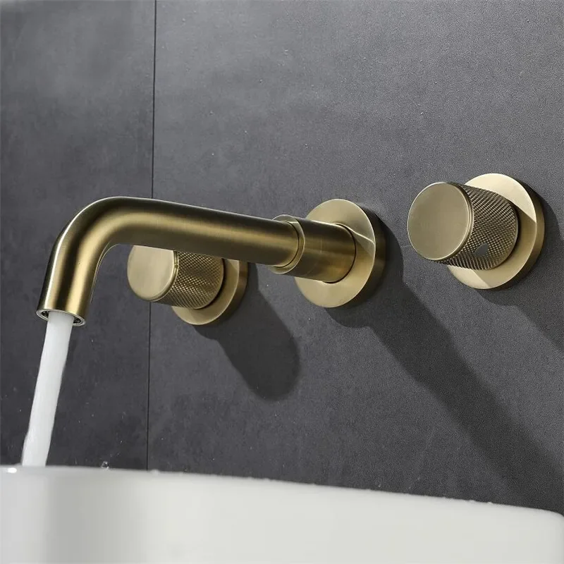 Description Picture 3 of itemBathroom Faucet Brushed Gold Bathroom Basin Cold And Hot Brass Sink Mixer Sink Tap Single Handle Wall Mounted Water Tap