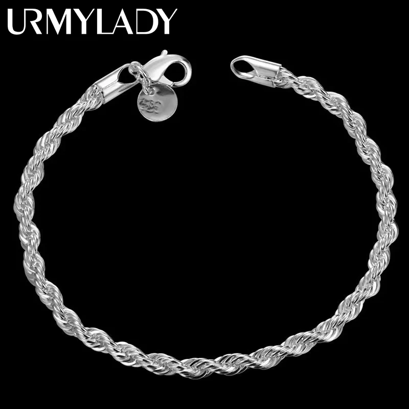 925 Sterling Silver Bracelet Fashion charm for man woman 4MM Twisted rope chain fine jewelry Wedding party Christmas gift