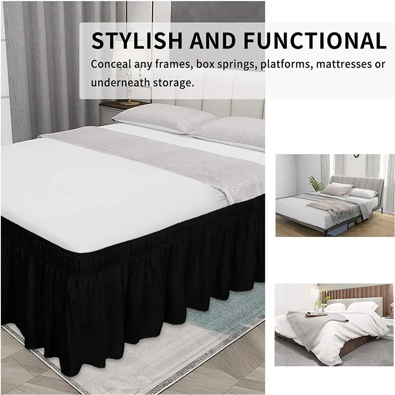 Gonna da letto elastica con volant Tinta una Stile avvolgente Copriletto confortevole resistente allo sbiadimento senza superficie Twin Queen King Size  15