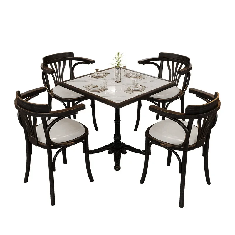Retro Dining Table Dessert Shop Table Cafe Solid Wood Chair Combination 10