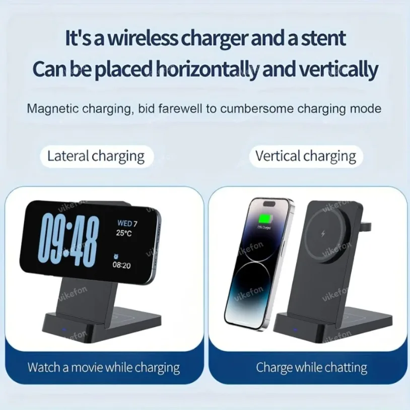 3 in 1 Magnetic Wireless Charger Desktop Phone Stand For Magsafe iPhone 16-12 Apple Watch 8 7 Airpods Pro Samsung Fast Charging