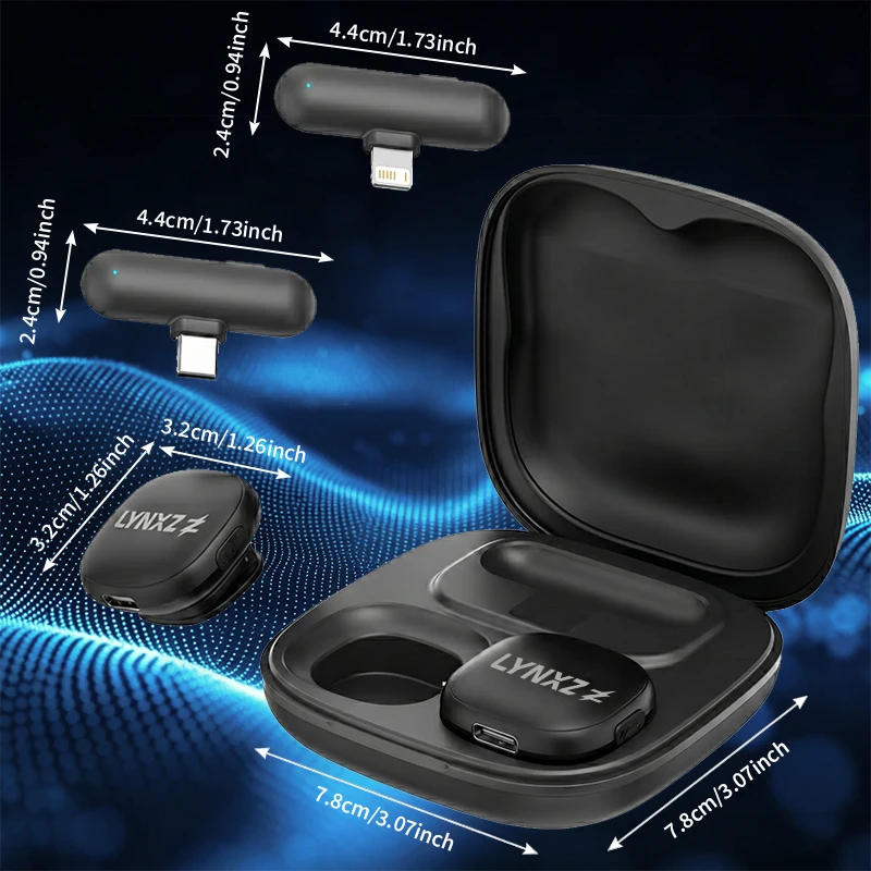 LYNXZ 무선 마이크 휴대용 마이크 라발리에 AI 소음 감소 인터뷰 비디오 팟캐스트 브이로그용 USB C / IOS 플러그