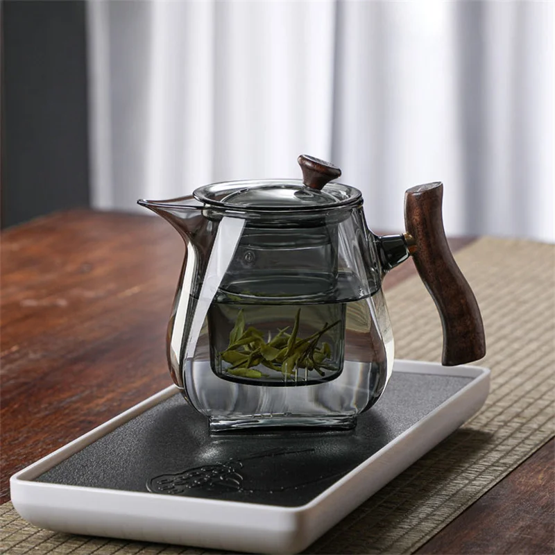 Japanese Style Wooden Handle Glass Teapot with Infuser - Elegant Design