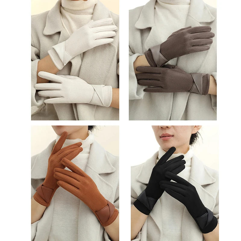 1 Pair Suede Gloves For Women Winter Velvet Gloves Elegant Touch Screen Gloves Riding Driving Keep Warm Outdoor Christmas Gift - 3