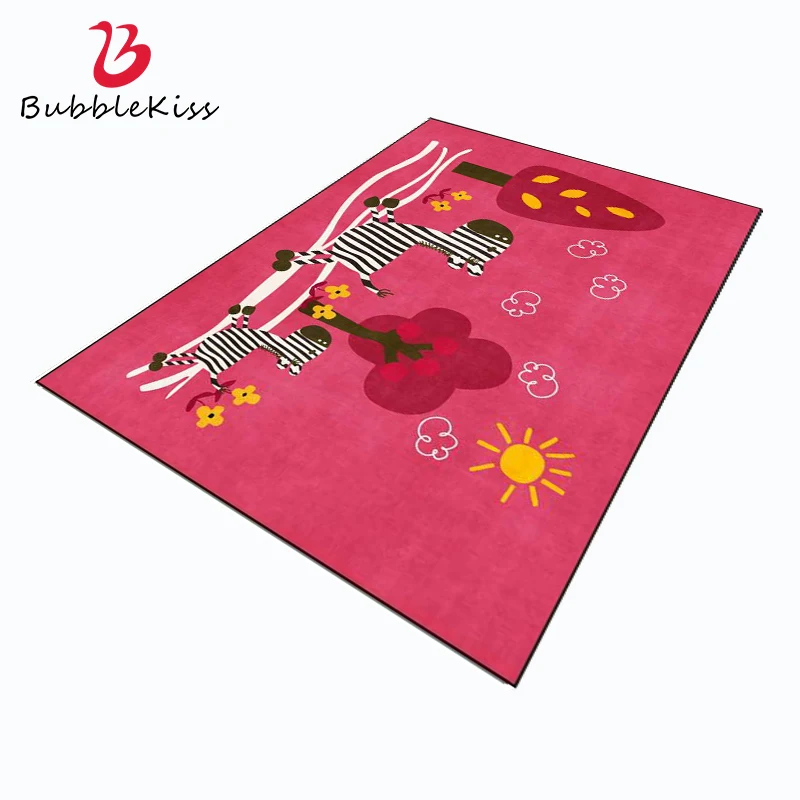Bubble Kiss Modern Cartoon Zebra Rose Red Carpet Per Soggiorno Blue Children'S Room Carpet Thick Kids Play Crawling Floor Mat