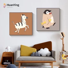 

Nordic Cartoon Animal Painting Posters Lion Sheep Penguin Zebra Canvas Prints Home Decor Wall Art Pictures for Nursery Baby Room