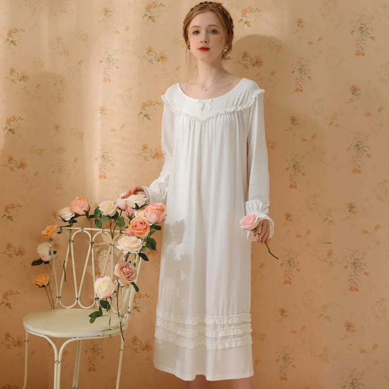 

Princess Sleep Dress Cotton Palace Court French Vintage Loose Long Sleeve Long Sleepwear Spring Autumn Sweet Fairy Homewear