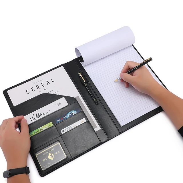 12.9x9.6in A4 Leather Business Padfolio Portfolio Folder Magnetic Clipboard  Conference Folders Document Card Organizer Office - AliExpress