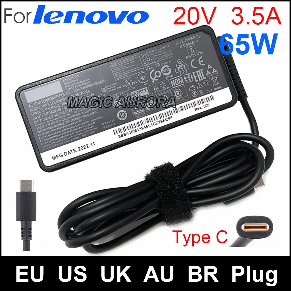

65W 20V 3.25A USB Type-C Power Adapter For Lenovo Thinkpad X1 Carbon Yoga X270 X280 T580 P51 E480 S2 ADLX65YCC3A Laptop Charger