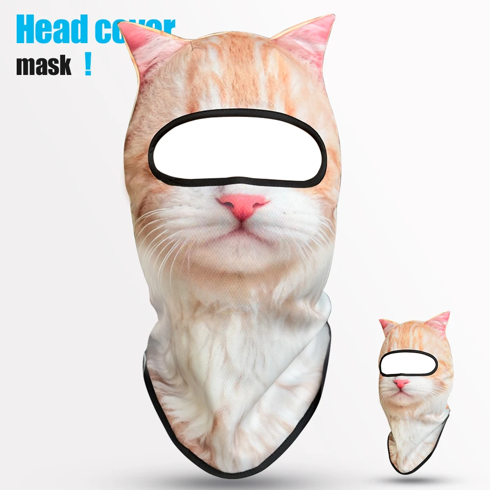 3D 동물 고양이 디자인 여름용 풀페이스 넥 프로텍터 햇빛 가리개 통기성 속건 폴리에스터 헬멧 라이너 (야외 사이클링용)