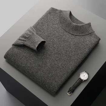 Maglione in cashmere da uomo autunno e inverno colletto rialzato pullover a maniche lunghe morbido e caldo top lavorato a maglia in lana merino al 100%. 1