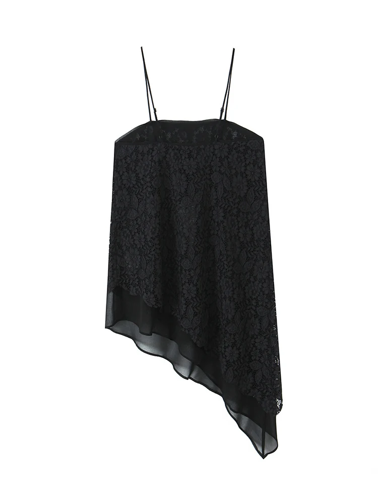2026 New Women Asymmetrical Lace Strap Tops Summer Backless Sleeveless Off Shoulder Underwear Tanks Female Elegant Camisole
