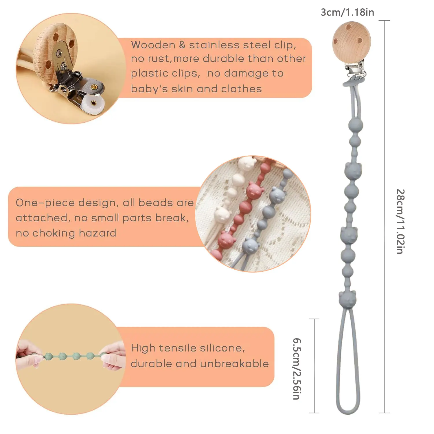 Baby Pacifier Anti-Chain Stroller Teeth Anti-Loss Bear Chain Silicone Pacifier Clip Toy Bite Glue Lappet