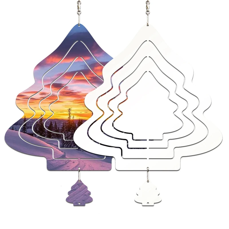 

4 PCS Sublimation Wind Spinner Blanks Kit 10 Inch Christmas Tree Shaped, 3D Double Sided Metal Wind Spinners For Yard Garden