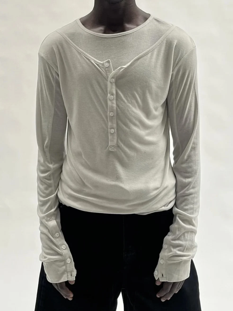 No Faith Studios Men's Slim Fit round Ne Double Layer irt Bla